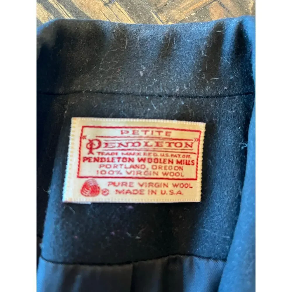 VTG Pendleton 100% Virgin Wool Black Blazer Jacket Women Petite Business Twee